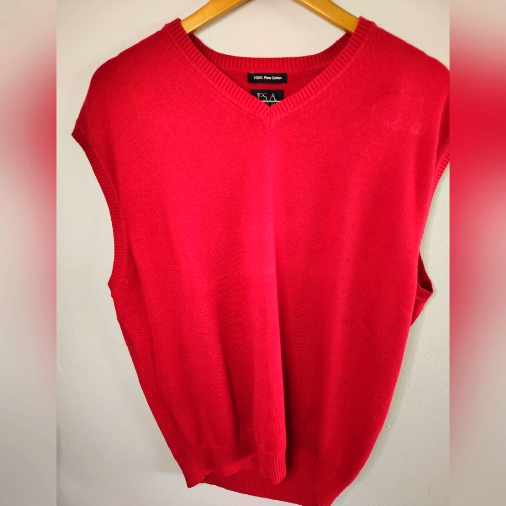 Joseph A Bank Men's V Neck Vest Red Size XL